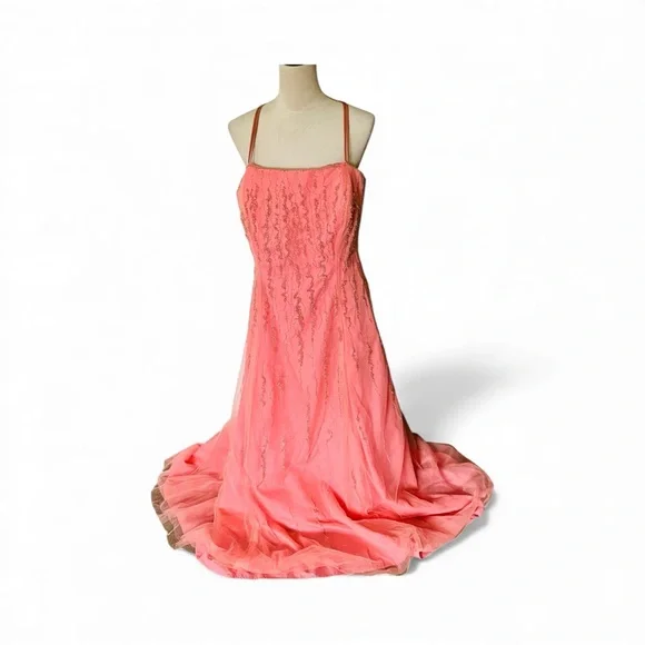 Alfred Angelo Coral Pink Beaded Princess Plus Size Prom Dress - Picture 1 of 16